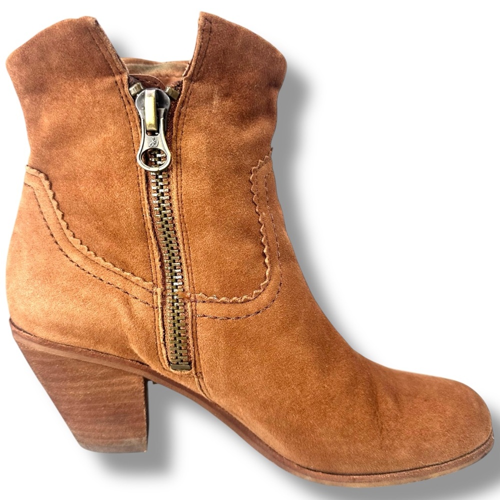 Sam Edelman Louie Womens Tan Suede Metallic Gold Fringe Booties Side Zip Sz 7.5 - Picture 4 of 16